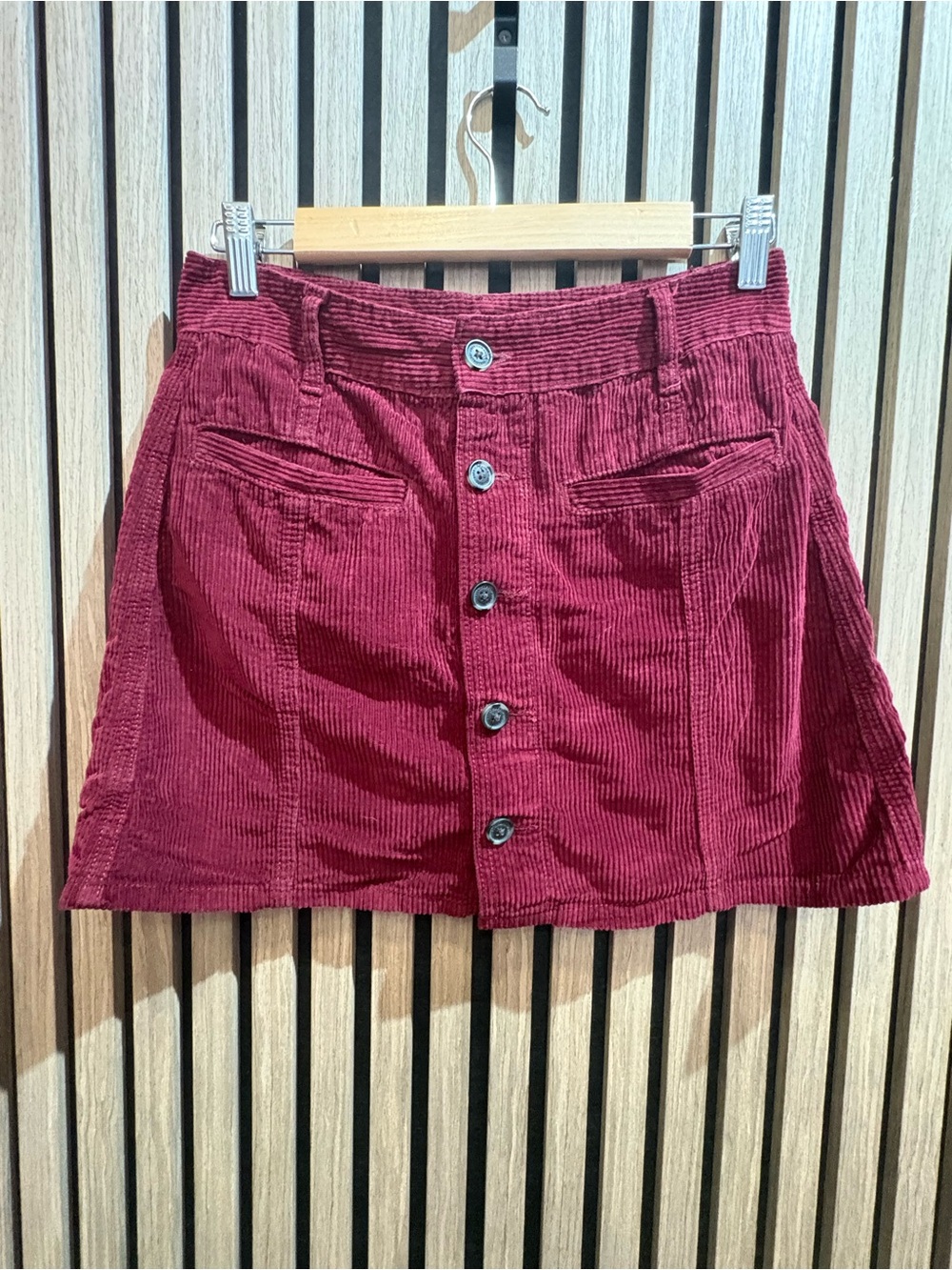 Abercrombie & Fitch Burgundy Corduroy Button-Front Mini Skirt